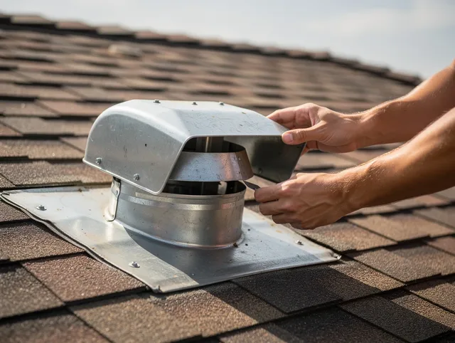 Port Charlotte Dryer Vent Cleaning certified technician safely cleaning a roof-mounted dryer vent in Port Charlotte