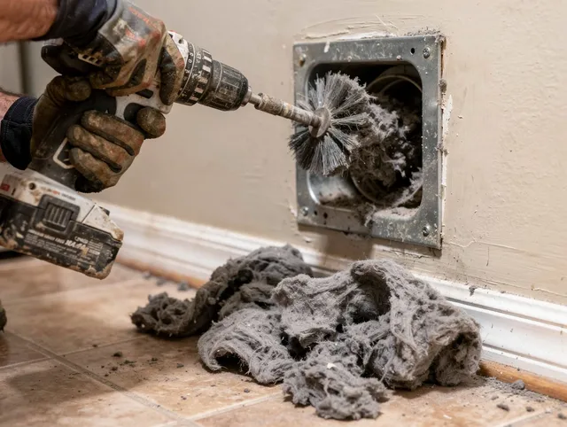 Certified Port Charlotte Dryer Vent Cleaning technician performing dryer vent cleaning in Port Charlotte