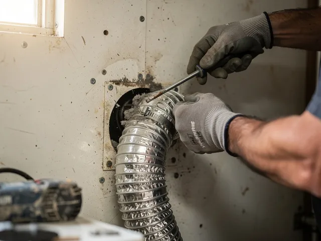 Port Charlotte Dryer Vent Cleaning technician performing precise dryer vent hose installation in Port Charlotte